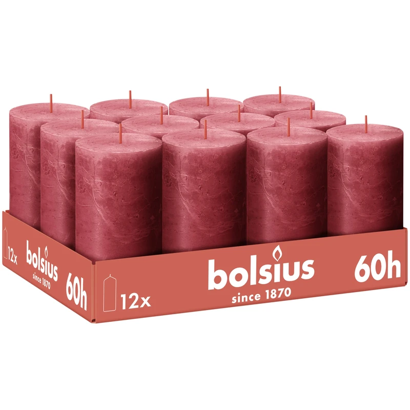 Bolsius - Rustic Candle - Red - Pack of 12-13 cm - Decorative Candles - Contains Natural Plant Wax - No Palm Oil
