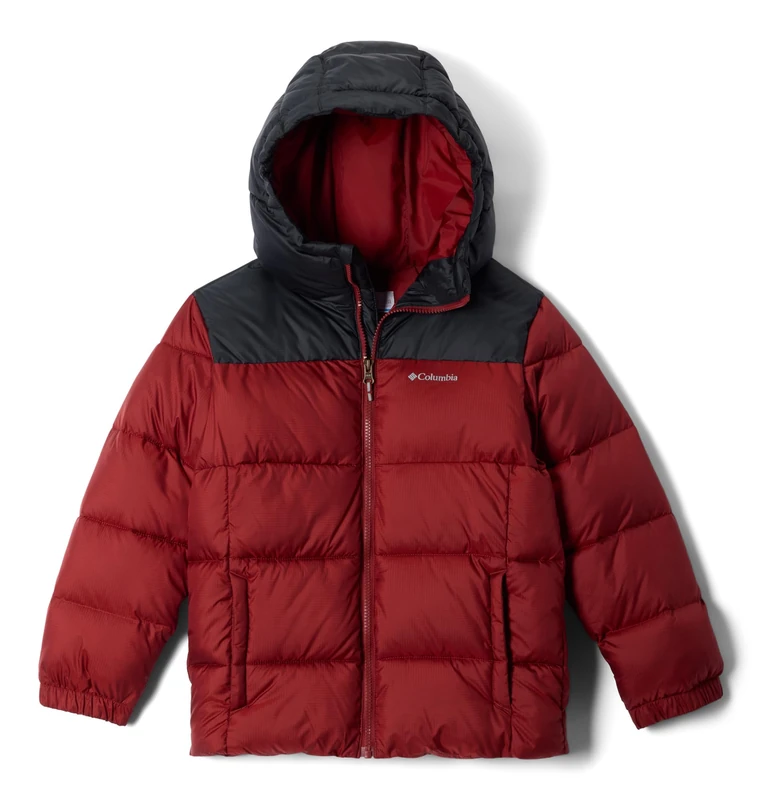 Columbia Youth Puffect Hooded Jacket, Hooded Puffer Jacket, Red Oxide/Black, Small