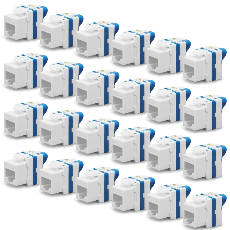 Waytex 24 Pack RJ45 Short Cat6a UTP Toolless Keystone Headers - 10Gbps 500MHz Network Connector - T568A/B Marking - AWG22-26