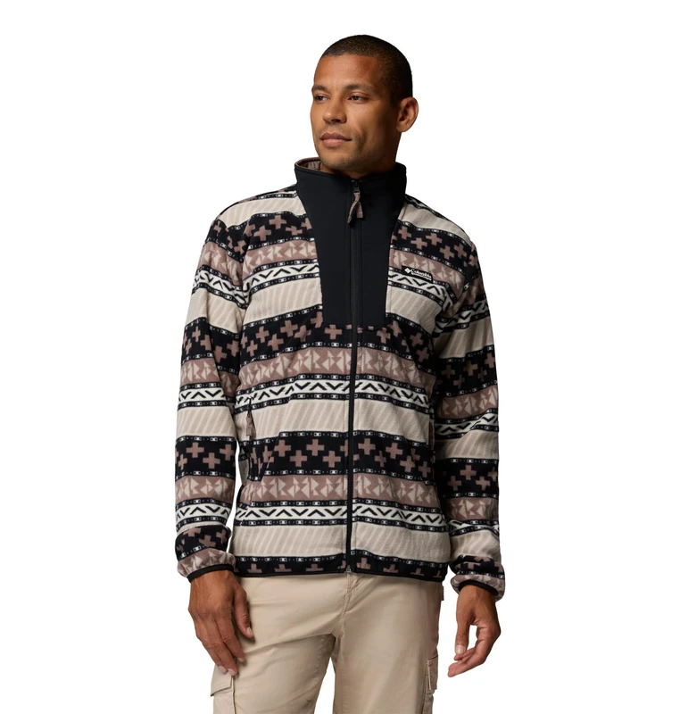 Columbia Men's Sequoia Grove 2 Full Zip Printed Fleece, Full Zip Fleece Jacket, Black Wizard Island, Small
