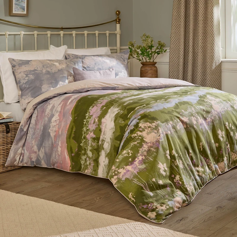Voyage Maison Foinaven Duvet Cover Set – Highland Heather Slub Cotton Piped Trim (Heather – Double)
