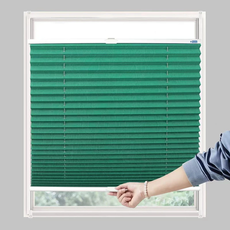K-Home Klemmfix Pleated Blind, Emerald Green, Light Protection, Modern Crushed Look, 90 x 210 cm (W x H) - Image 1