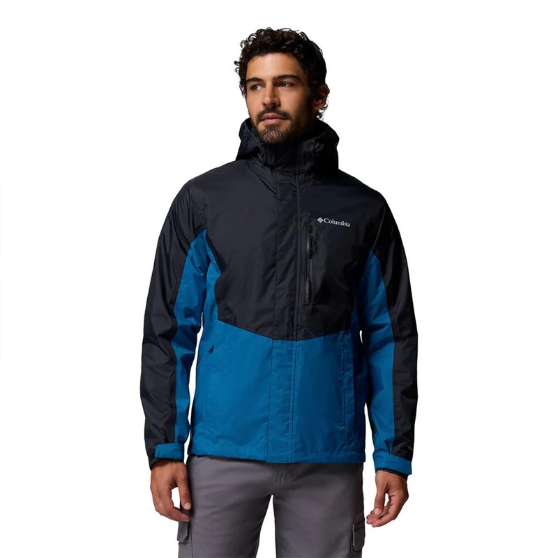Columbia Men's Pouring Adventure 3 Jacket, Waterproof Rain Jacket, Black/Phoenix Blue, Small