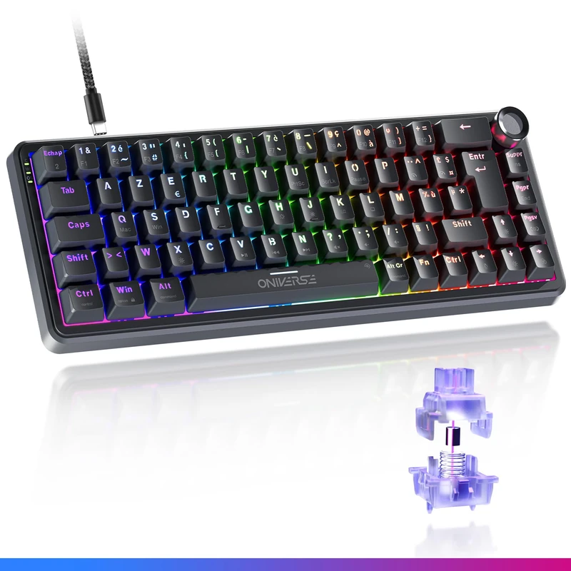 Oniverse Maegnus (Nocta Black) 65% Wired Magnetic Gaming Keyboard - Hall Effect Rapid Trigger Switches 0.1 mm Anti-Ghosting 8000 Hz LED AZERTY for PC/Mac