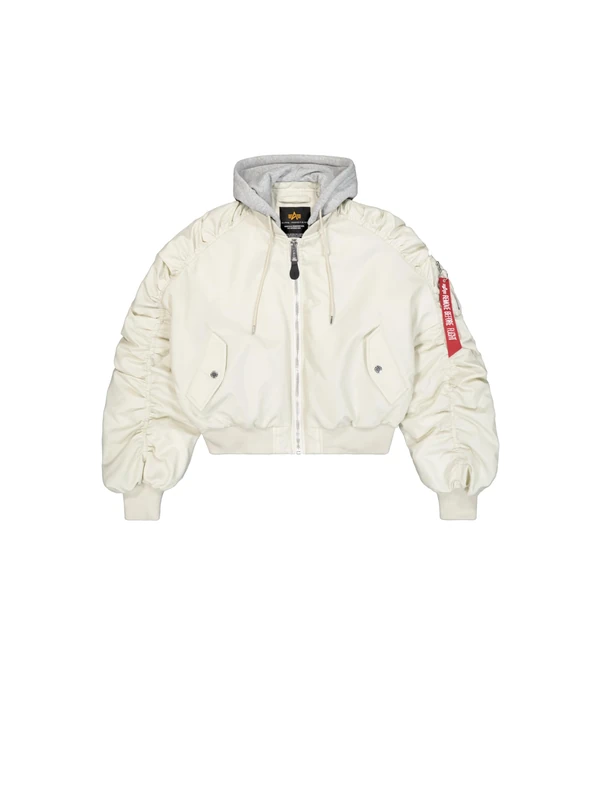Alpha Industries Women's Short Hooded Light Bomber Jacket, Stone, XS
