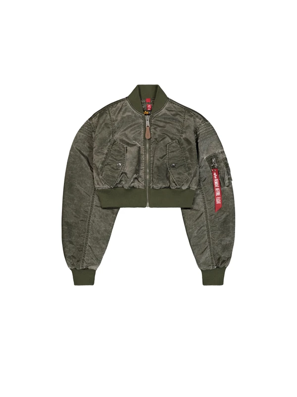 Alpha Industries Women's MA-1 Vintage Cropped Light Bomber Jacket, Dark Olive, XL