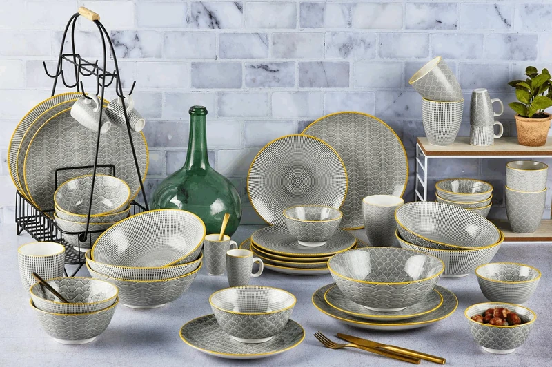 Pattern Eclipse SR-COE26 Bjorn Collection Porcelain Complete Dinnerware Set, Charcoal Grey, 42 Pieces for 6 People, Dishwasher and Microwave Safe