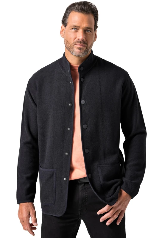 JP 1880 Menswear Big & Tall Plus Size L-8XL Knitted Jacket, FLEXNAMIC®, Stand-up Collar, Press Stud Black XXXXXX-Large 834239100-6XL
