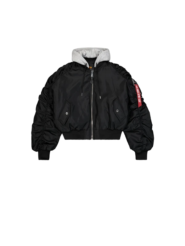 Alpha Industries Women's Short Hooded Light Bomber Jacket, Black, M - Image 1