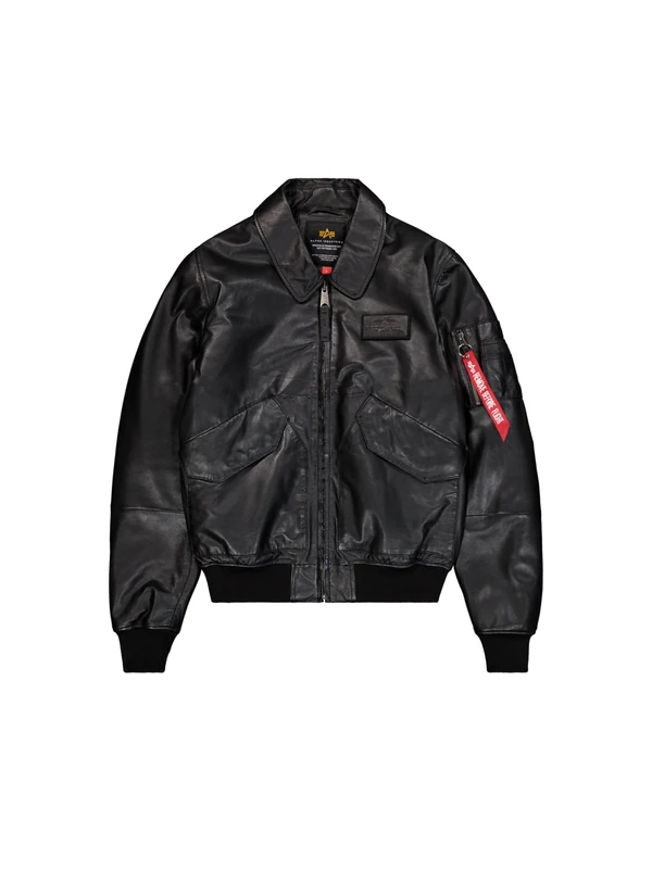 Alpha Industries Men's CWU-45/P Leather Bomber Jacket, Black, XS