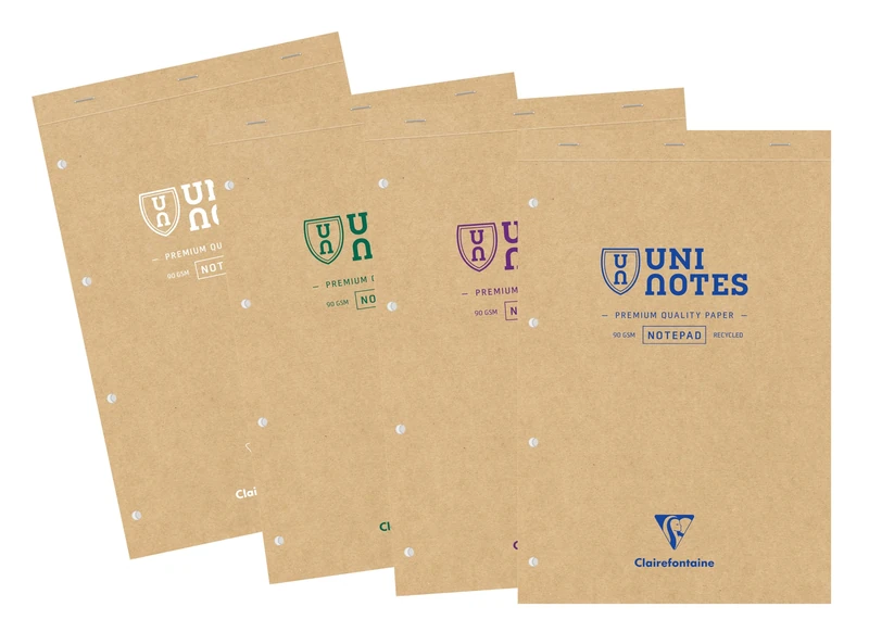 Clairefontaine 9872C - Uninotes bloc agrafé 21x31,8cm 140p perforé 4 trous Q.5x5 - Paq de 4