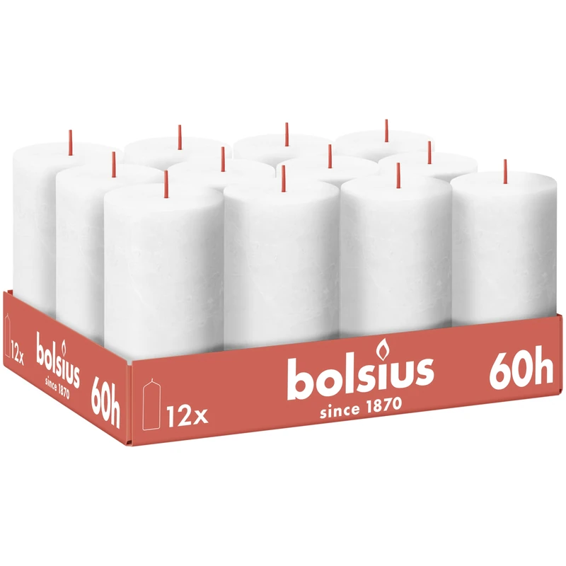 Bolsius - Rustic Candle - White - Pack of 12-13 cm - Decorative Candles - Contains Natural Plant Wax - No Palm Oil