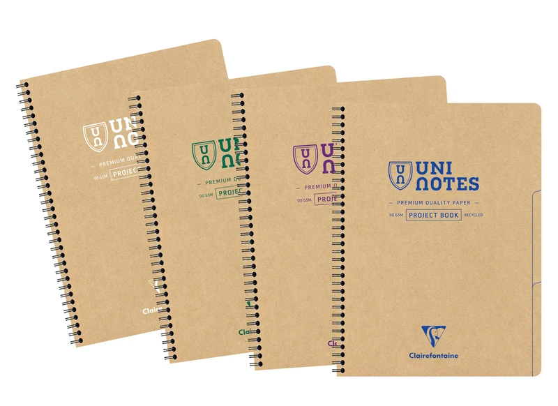 Clairefontaine 9863C - Uninotes Project Book 22,5x29,7cm 160p détachables et perforées 4 trous ligné + 3 intercalaires assortiment - Paq de 5