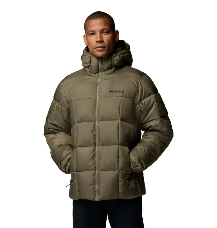 Columbia Men's Puffect 4 Hooded Jacket, Hooded Puffer Jacket, Stone Green, X-Large