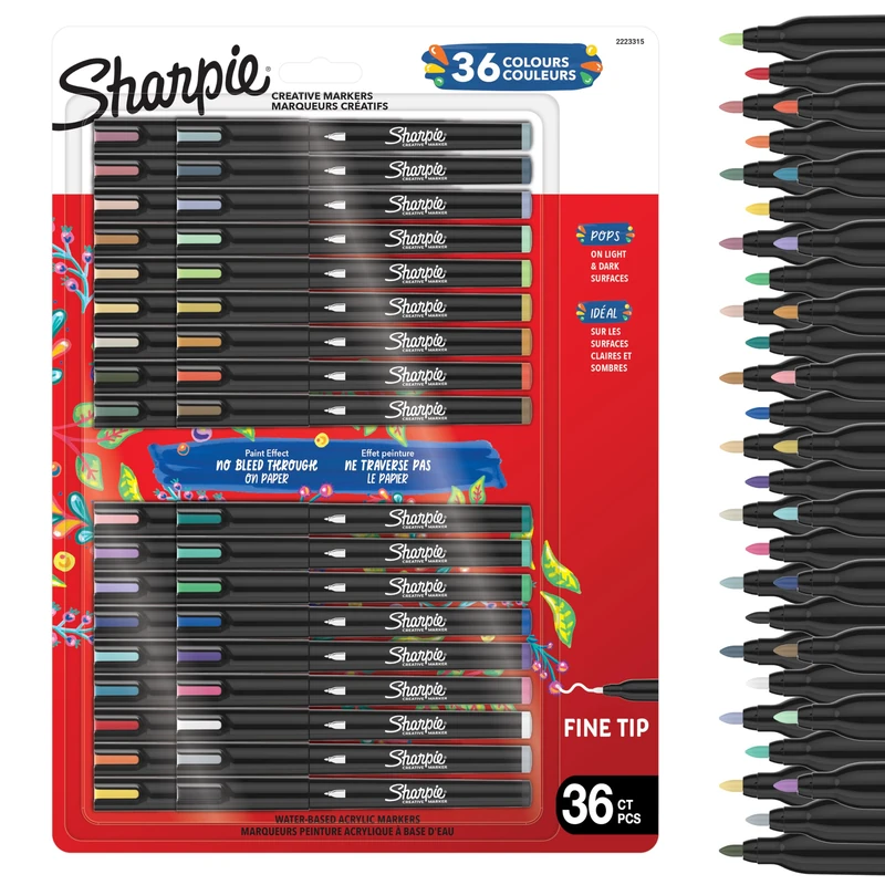 Sharpie Creative Marker Acrylic Paint Pens | Water-Based Paint Markers | No-Bleed Ink Writes on Most Surfaces | Fine Tip | Crafting & Art Supplies | Warm Tones | 36 Count