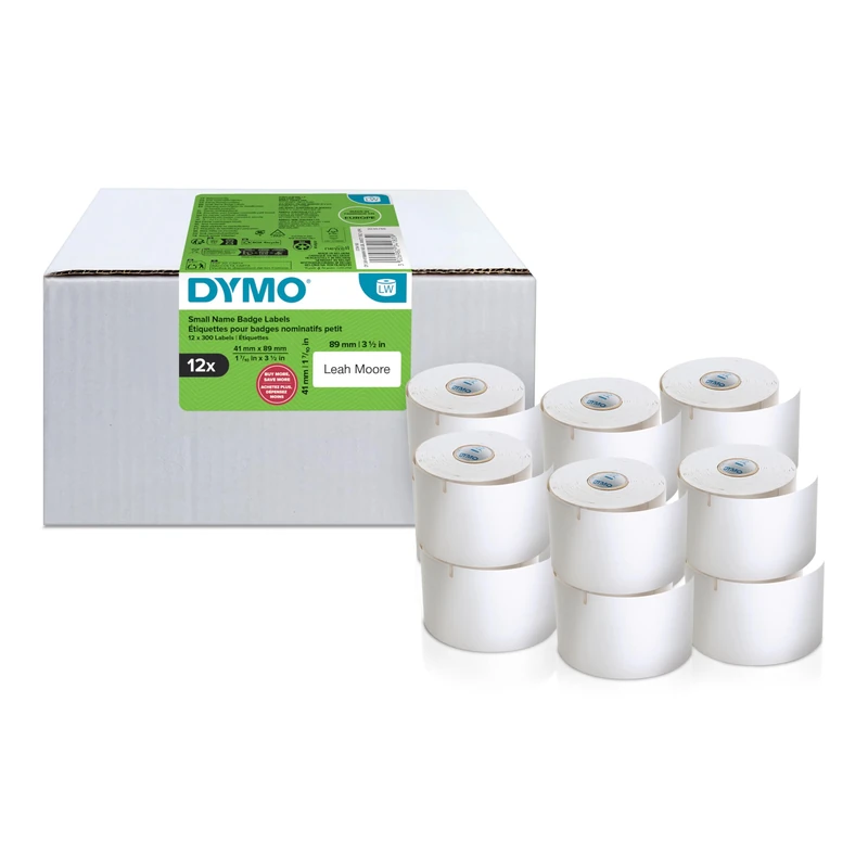 Dymo Authentic LabelWriter Small Name Badge Labels | 41 mm x 89 mm | Self-Adhesive | 12 Rolls of 300 Easy-Peel Labels (3,600 Count) | for LabelWriter Label Makers | Made in Europe