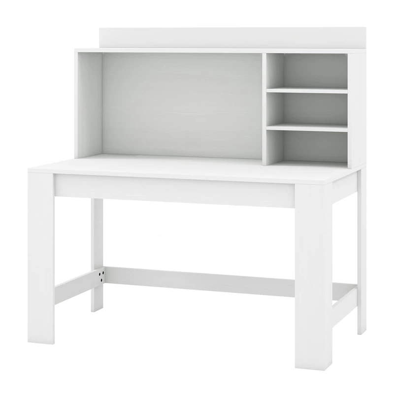 CASART Computer Desk with Hutch, 118cm Wooden Writing Table with Storage Shelves, Home Office Study Desk PC Laptop Table for Bedroom Study Living Room (White, 118 x 60 x 125cm)