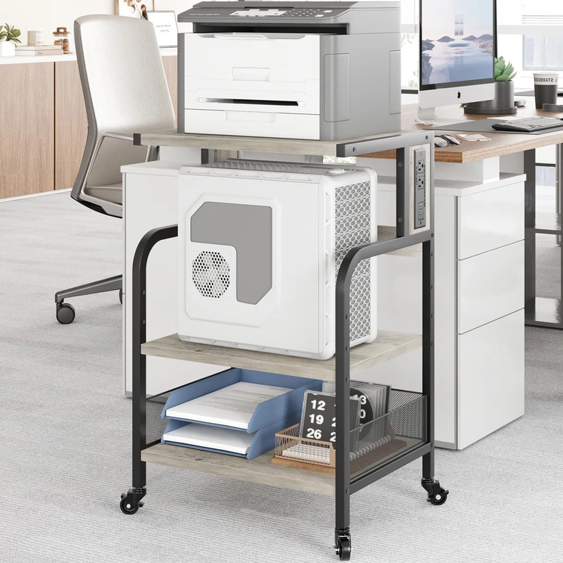 GarveeLife 3 Tier Printer Stand with Wheels - Metal Trolley - Shelf for Office, Home, School and Office - Cabinet for Fax, Copier, Scanner, Grey - Image 1