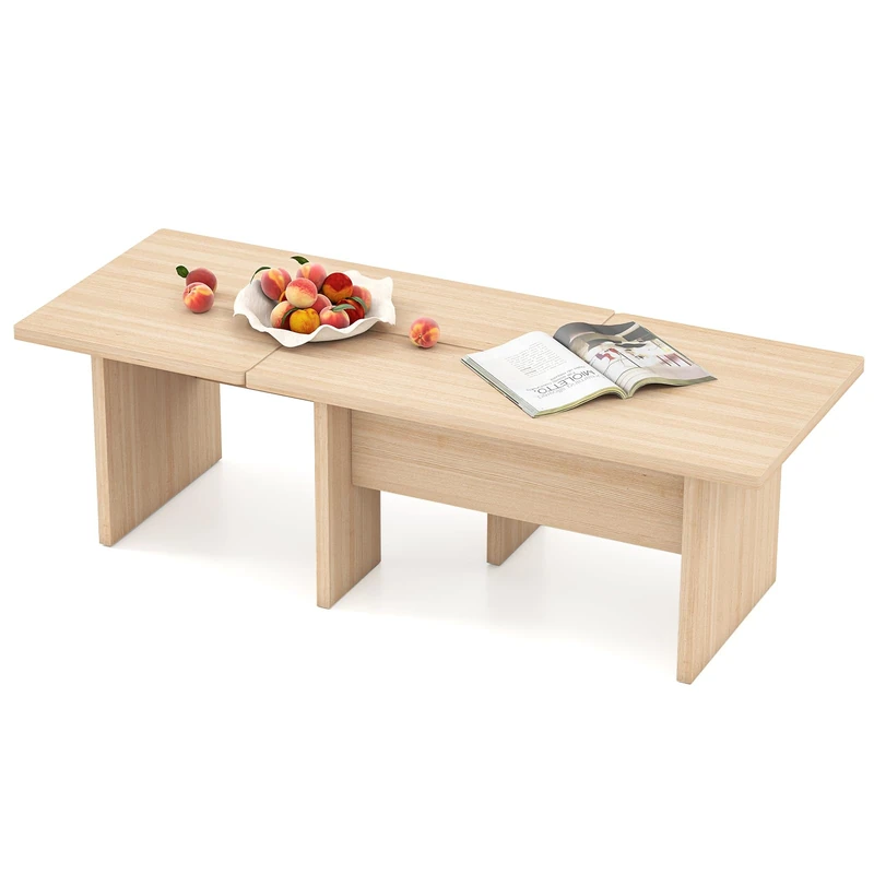 CASART Modular Coffee Tables, Set of 2 L-Shaped Accent Tea Tables, Wooden Center Table for Living Room Home Office Apartment (Oak)