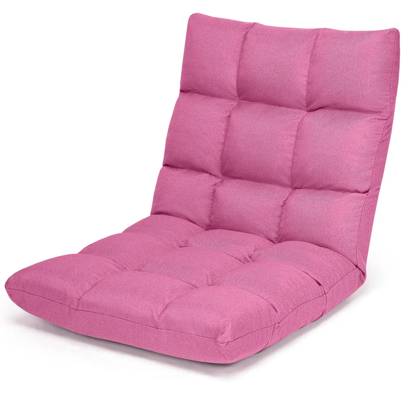 RELAX4LIFE Folding Sofa Chair, 14-Position Adjustable Floor Lazy Sofa Bed, Padded Reading Gaming Lounge Sleeper Recliner Seat Floor Chair for Living Room Bedroom Office (Pink)
