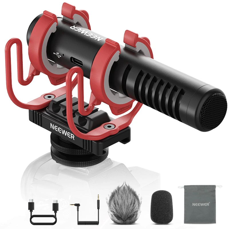 NEEWER VM15 AI Miniature Supercardioid Microphone with Noise Reduction, App & Equalizer, 48kHz/24 Bits, 3.5mm Analog Input/Digital USB C, Compatible with iPhone Android Computers Canon Nikon Sony