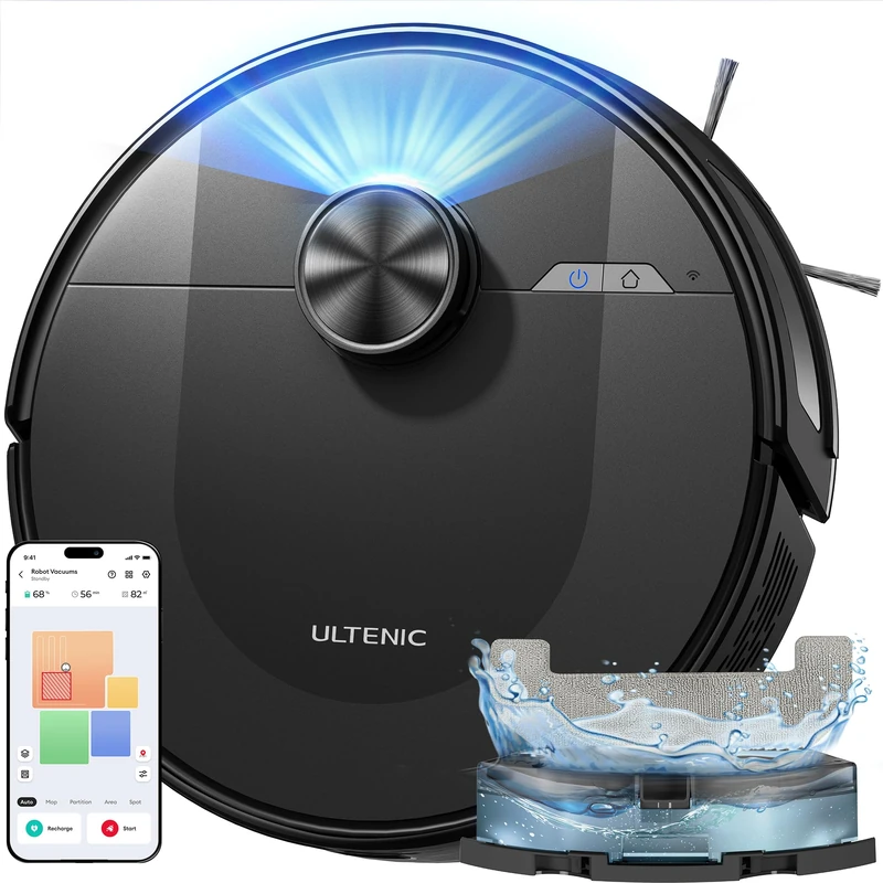 Ultenic Robot Vacuum Cleaner with Mop 8000Pa/200Mins, Precision LiDAR Navigation, 3 in 1 Sweep & Mop Robot,5 Maps, No-go Zone, App Control for All Floor, Carpet & Pet Hair