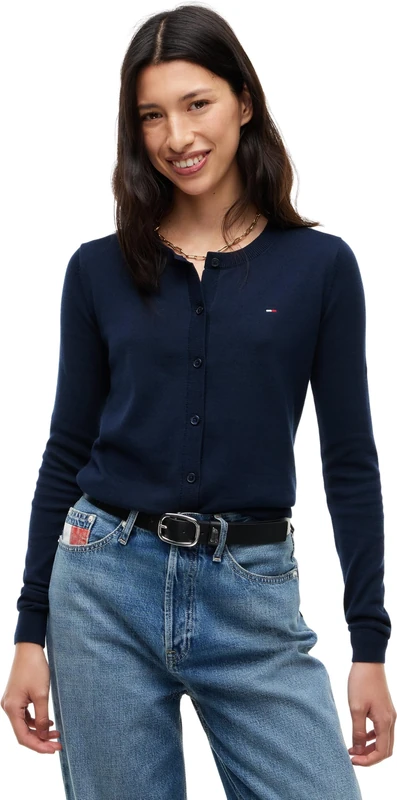 Tommy Jeans Women Tjw Essential Crew Neck Cardigan Dw0Dw20976 Cardigan Sweater, Blue (Dark Blue), L