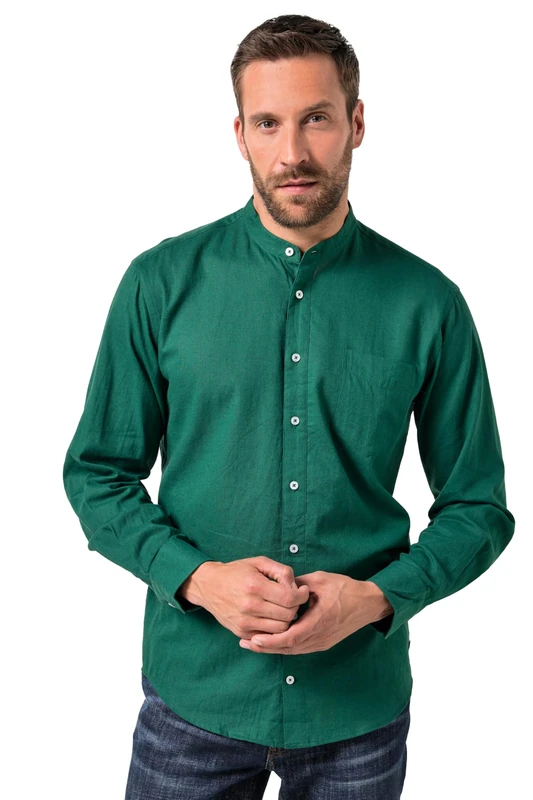 JP 1880 Menswear Big & Tall Plus Size L-8XL Long Sleeve Linen Blend Shirt Dark Green XXXXXX-Large 790394447-6XL