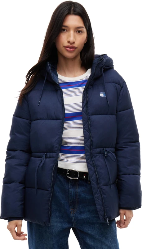 Tommy Jeans Women Tjw Hooded Midi Puffer Jacket Dw0Dw21626 Puffer Jacket, BLUE (Dark Blue), XS