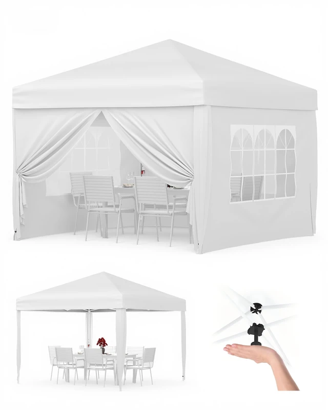 Folding Gazebo 3 x 3 m Waterproof Stable with 4 Side Walls - Pop Up Gazebo Foldable Made of 420D Oxford, UV Protection 50+, 3-Way Height Adjustable, Party Tent with Carry Bag for Garden & Outdoor