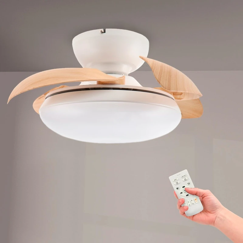 M Mimotec Mushroom LED Ceiling Fan Natural Wood White Finish Ø72.5 cm, Silent DC Motor, 24W LED Dimmable 3CCT 2700-6500K, 2400LM, Remote Control, Timer, Summer/Winter Function. - Image 1