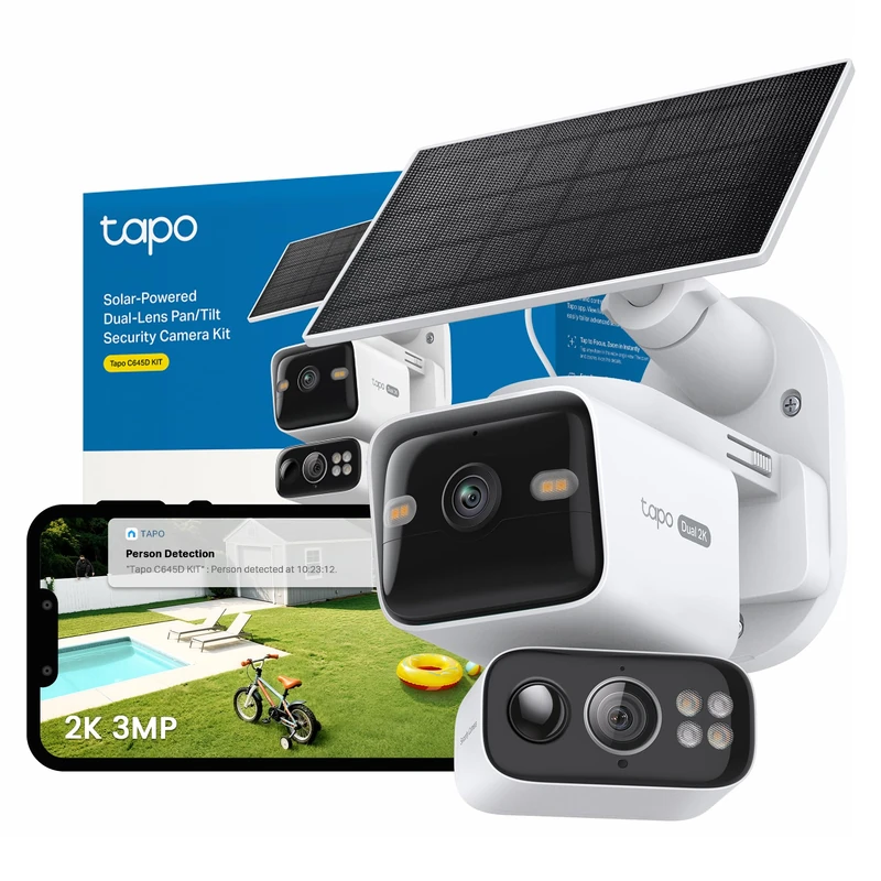 Tapo C645D KIT 2K 3MP Dual Lens Solar Security Camera Outdoor Wireless,Smart AI Outdoor Camera,Night Colour,Ultra Wide Angle,Live Stream CCTV,IP65,Alexa,Google Home,Flexible Storage,No Monthly fee