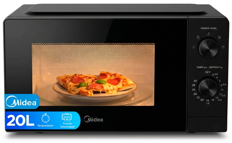 Midea 20 Litre Microwave & 700W Power | Black Tabletop Microwave Oven with Turntable, Defrost Function, 5 Power Levels | Microwave with Timer