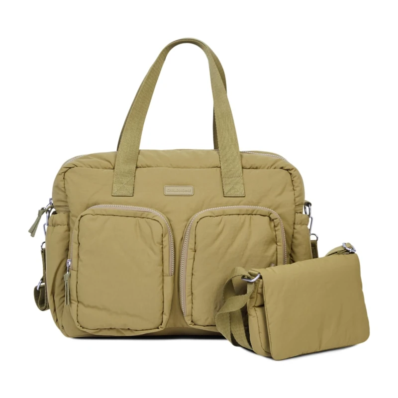 CHILDHOME, Mellow Baby Changing Bag – All-in-One Padded Nursery Bag, Multiple Compartments, Insulated Pouch, Wipes Pocket, Accessories Included, Khaki