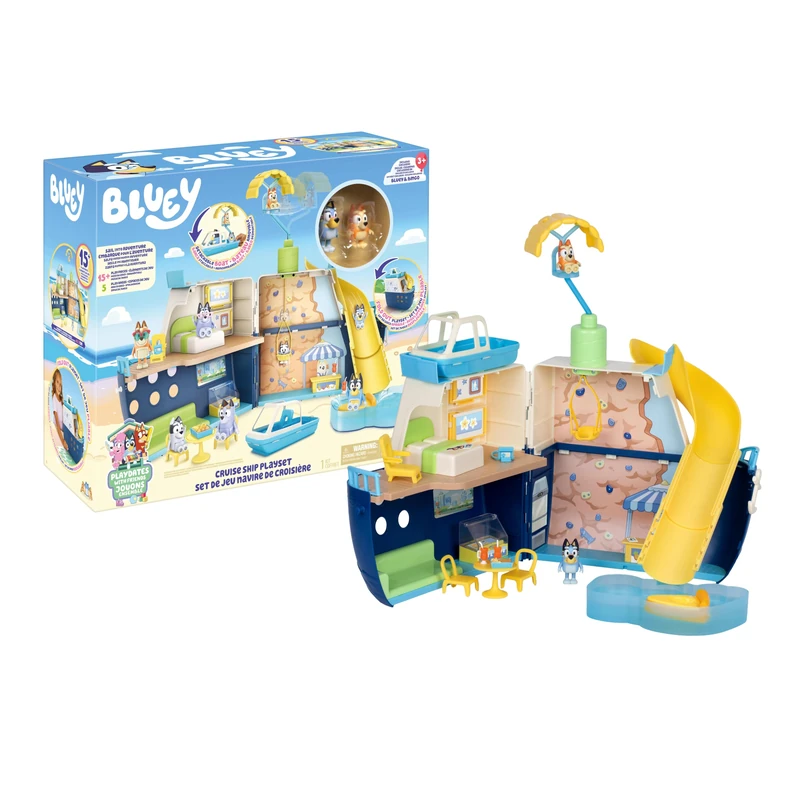 Bluey Cruise Ship Playset, Features 5 Play Areas, Water Slide, Rock Wall, Speedboat & Parasail, Includes 15+ Accessories, Sticker Sheet, & Exclusive Bingo Figures