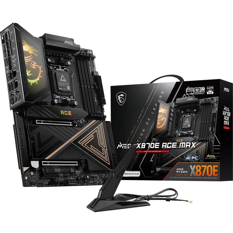 MSI MEG X870E ACE MAX Motherboard, ATX - Supports AMD Ryzen 9000/8000 / 7000 Processors, AM5-64MB BIOS ROM, 110A SPS VRM, DDR5 Memory (up to 9000+ MT/s OC), M.2 & PCIe 5.0, USB4, Wi-Fi 7, 10G LAN