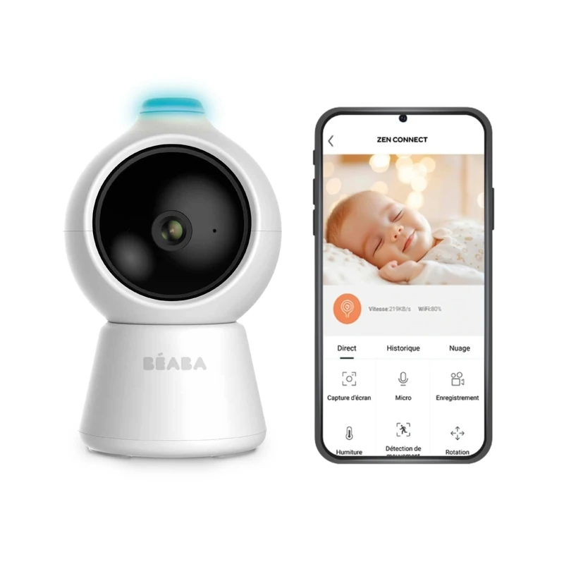 BÉABA, Baby Monitor Camera with Artificial Intelligence, 360° Full QHD 4MP Video, Roll-Over Detection, Night Vision, Mobile App, Talkie-Walkie, VOX, Night Light, Zen Smart AI