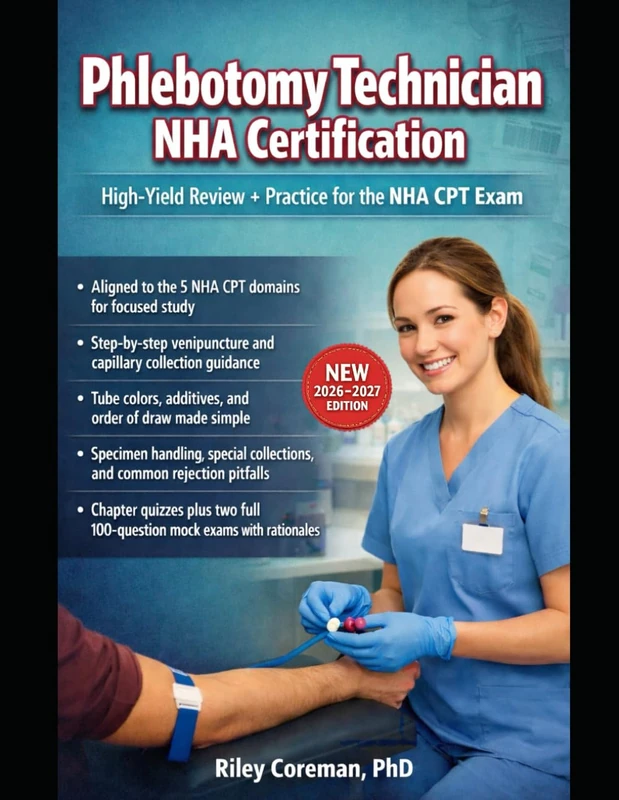 PHLEBOTOMY TECHNICIAN NHA CERTIFICATION: High-yield, exam-oriented review for the NHA CPT credential, covering safety, patient preparation, venous and ... specimen handling, and full practice exams.