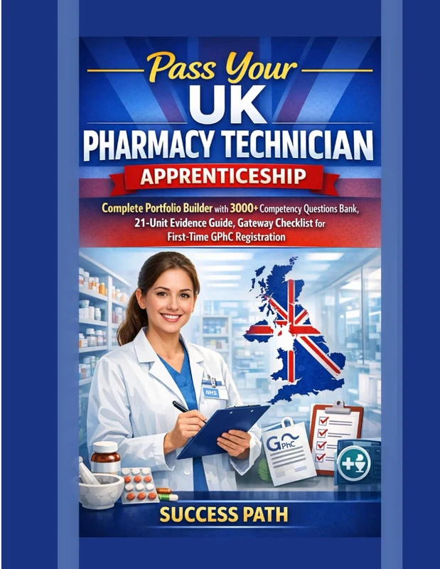 Pass Your UK Pharmacy Technician Apprenticeship: Complete Portfolio Builder with 3000+ Competency Questions Bank, 21-Unit Evidence Guide, Gateway Checklist for First-Time GPhC Registration