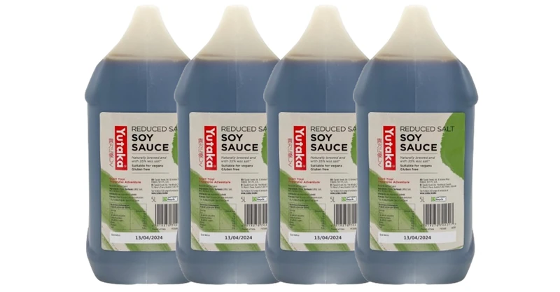 Yutaka Gluten Free Reduced Salt Soy Sauce 5L (Pack of 4) | Naturally Brewed Tamari-Style Japanese Soy Sauce | 35% Less Salt | Bulk Catering Size | Vegan & Gluten-Free