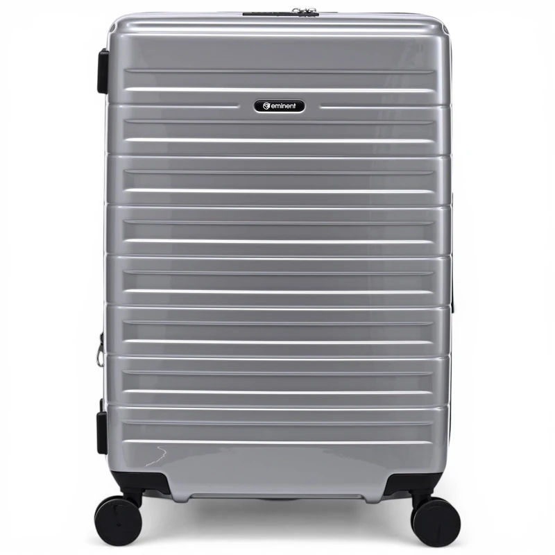 Eminent Voyager Medium Suitcase 67x44x26, Expandable, Hard Shell, 4 Spinner Wheels, Lightweight, Check in, TSA Lock, 3.4 kg, 71L, Travel Luggage Trolley Holiday Trip Bag Silver