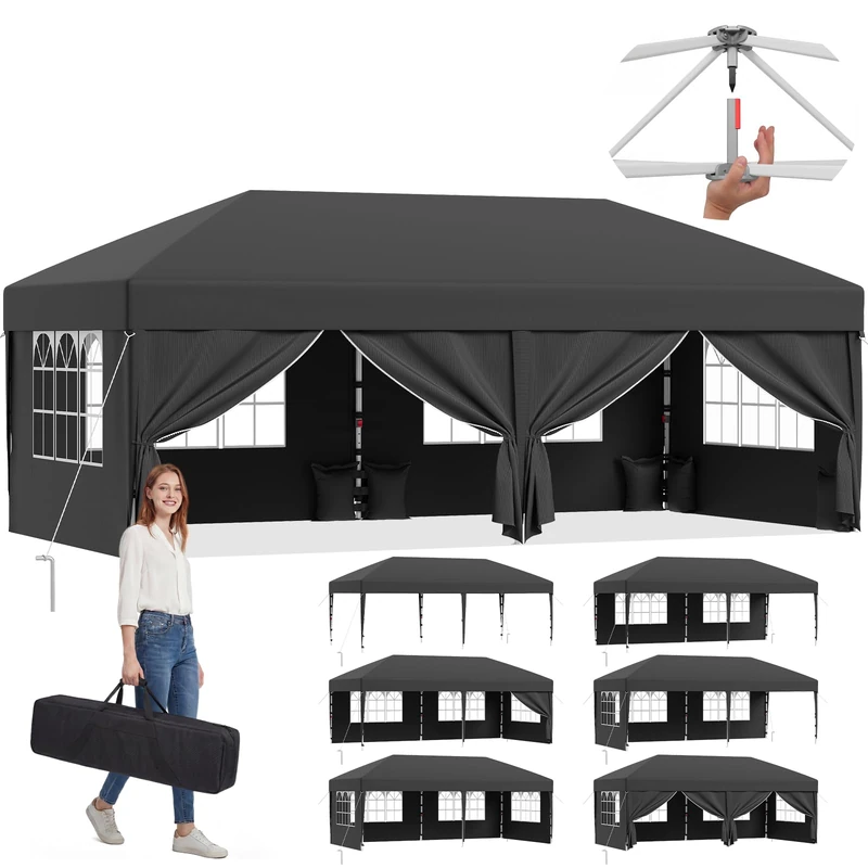 JUMMICO 3x6m Pop Up Gazebo with 4 Walls - Grey Marquee