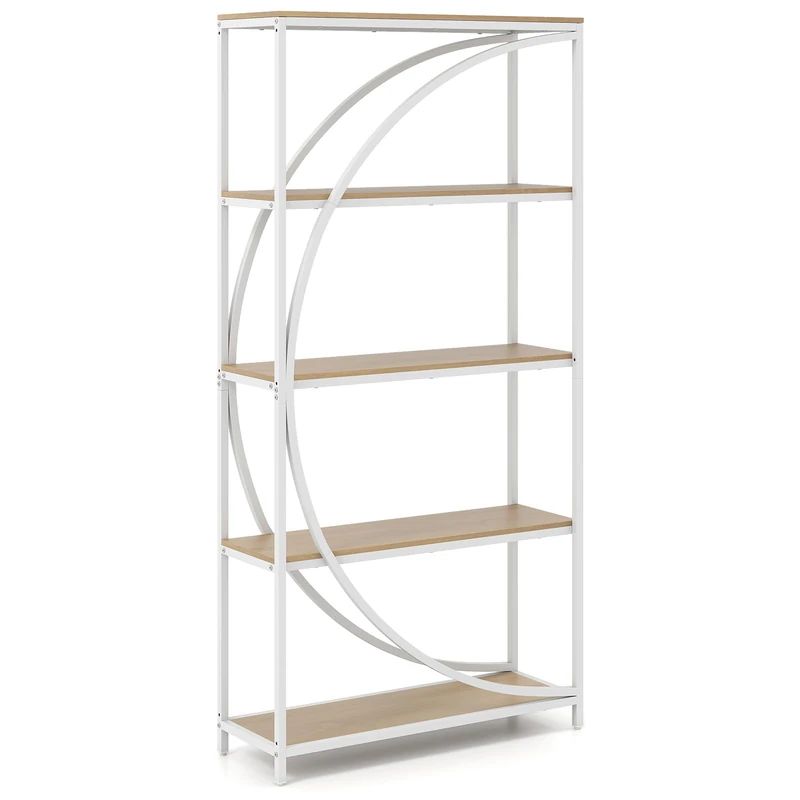 SFAREST 5/6-Tier Bookcase, 175/177cm Large Wide Modern Book Shelf with Open Compartments, Industrial Wood Metal Bookshelf and Floor Standing Book Rack for Home Office (Natural, 86 x 30 x 175 cm)