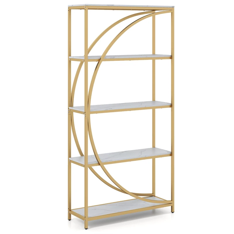 SFAREST 5/6-Tier Bookcase, 175/177cm Large Wide Modern Book Shelf with Open Compartments, Industrial Wood Metal Bookshelf and Floor Standing Book Rack for Home Office (White, 86 x 30 x 175 cm)