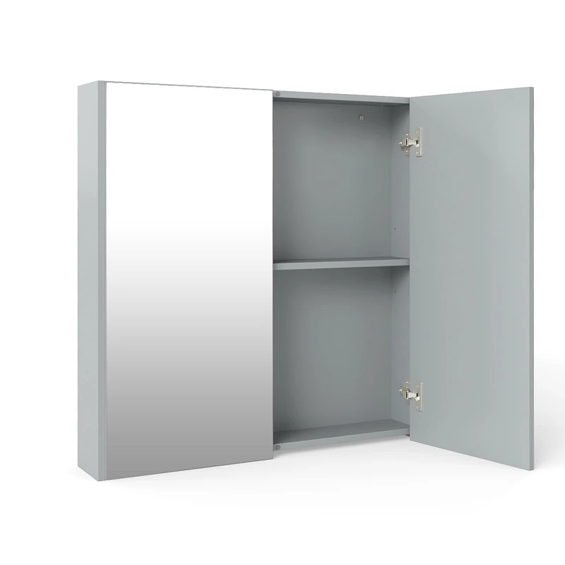 CASART Wall-Mounted Bathroom Mirror Cabinet, 2/3 Door Storage Cupboard with Shelves & Cushioning Hinges, Organiser Storage for Bedroom, Living Room and Washroom (Grey, Double Door)
