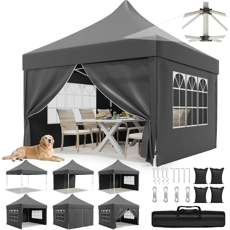 JUMMICO 3x3m Peaked-Roof Foldable Gazebo - Wind & Rain Resistant