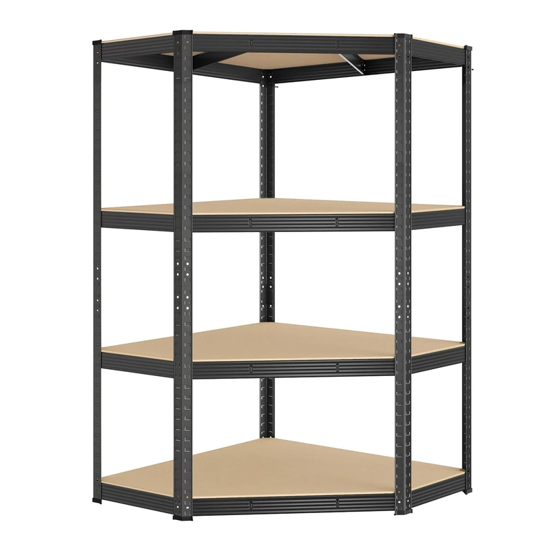 SONGMICS Corner Shelf 4-Tier, Garage Shelving, Heavy Duty Metal Shelving Units, for Garage, Storage Room, Warehouse, Loads 700 kg, Ink Black and Natural Beige GLR056B03-3V1