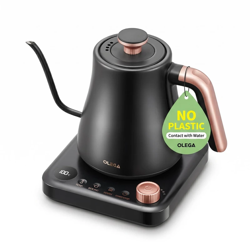 OLEGA Gooseneck Electric Kettle: 1200W Electric Kettles with Temperature Control 0.8L Stainless Steel Electric Tea Kettle Gooseneck Kettle for Coffee Tea Keep Warm, Black (Black) - Image 1