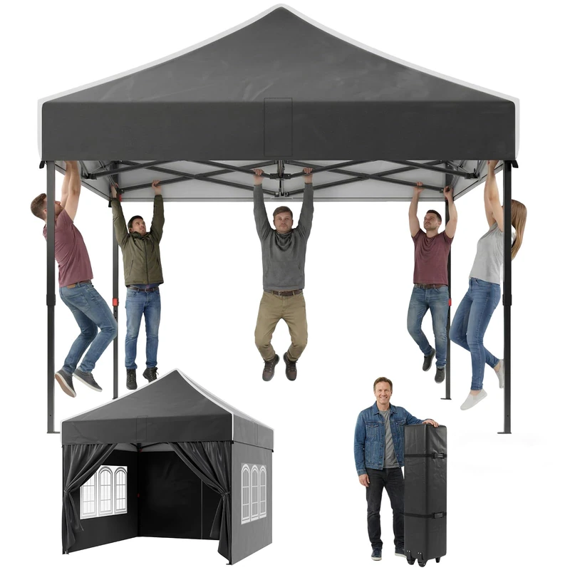JUMMICO 3x3m Heavy‑Duty Foldable Gazebo for Extreme Weather｜Peaked Roof & 110g Silver‑Coated Oxford｜Reinforced Hook‑and‑Loop Fixing｜More Space & Stability
