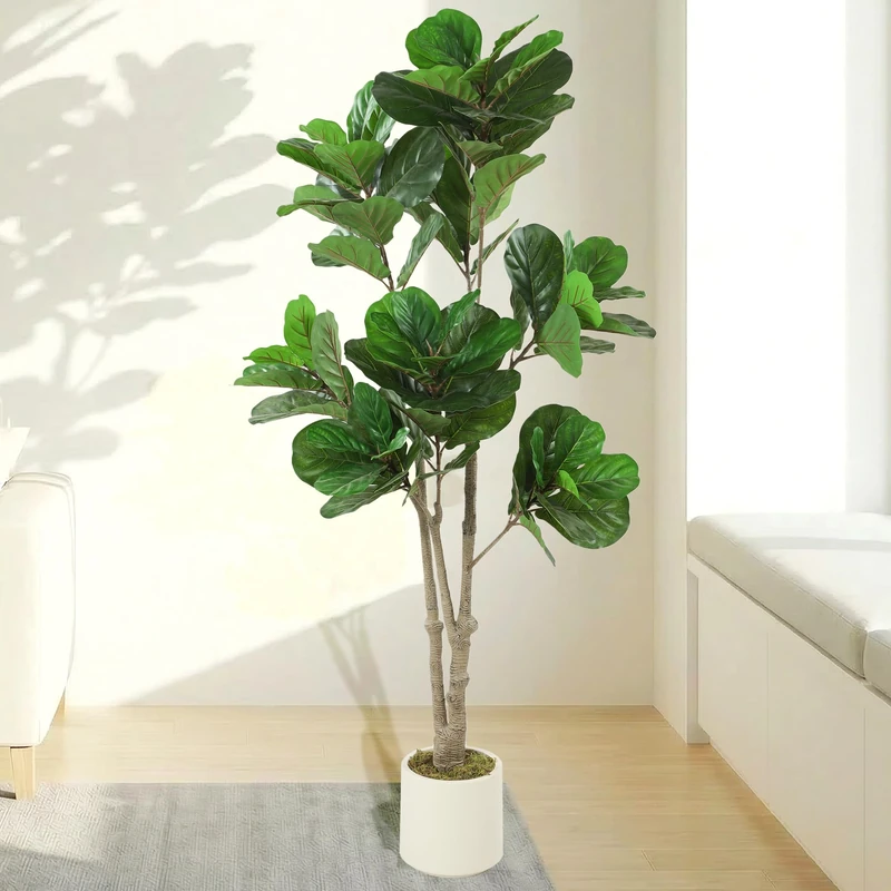 HOMCOM 180cm Artificial Fiddle Leaf Fig Tree, Decorative Artificial Plant with 98 PEVA Leaves in Pot for Indoor Living Room Office Home Decor, Green
